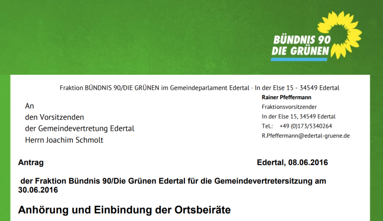 Antrag: Anhörung und Einbindung der Ortsbeiräte