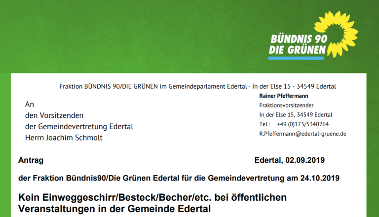 Antrag: Kein Einweggeschirr/Besteck/Becher/etc. bei öffentlichen Veranstaltungen