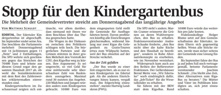 Kindergartenbus in derzeitiger Form nicht haltbar