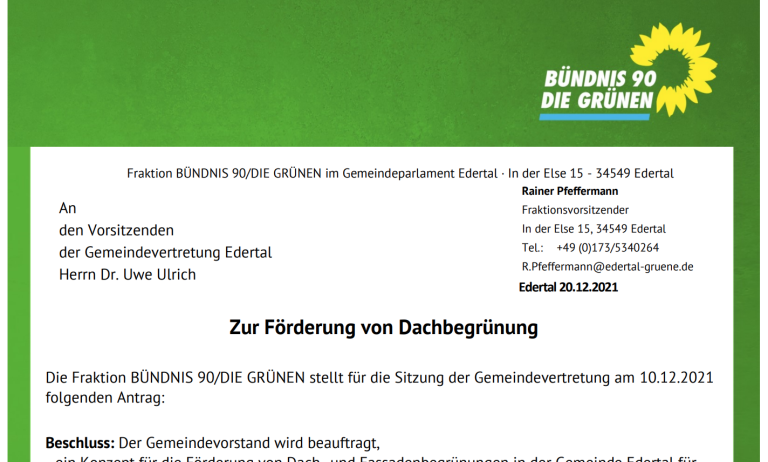 Antrag: Zur Förderung von Dachbegrünung
