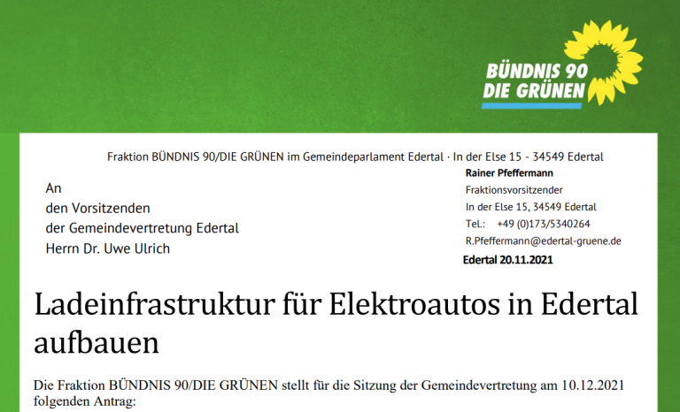 Antrag: Ladeinfrastruktur für Elektroautos